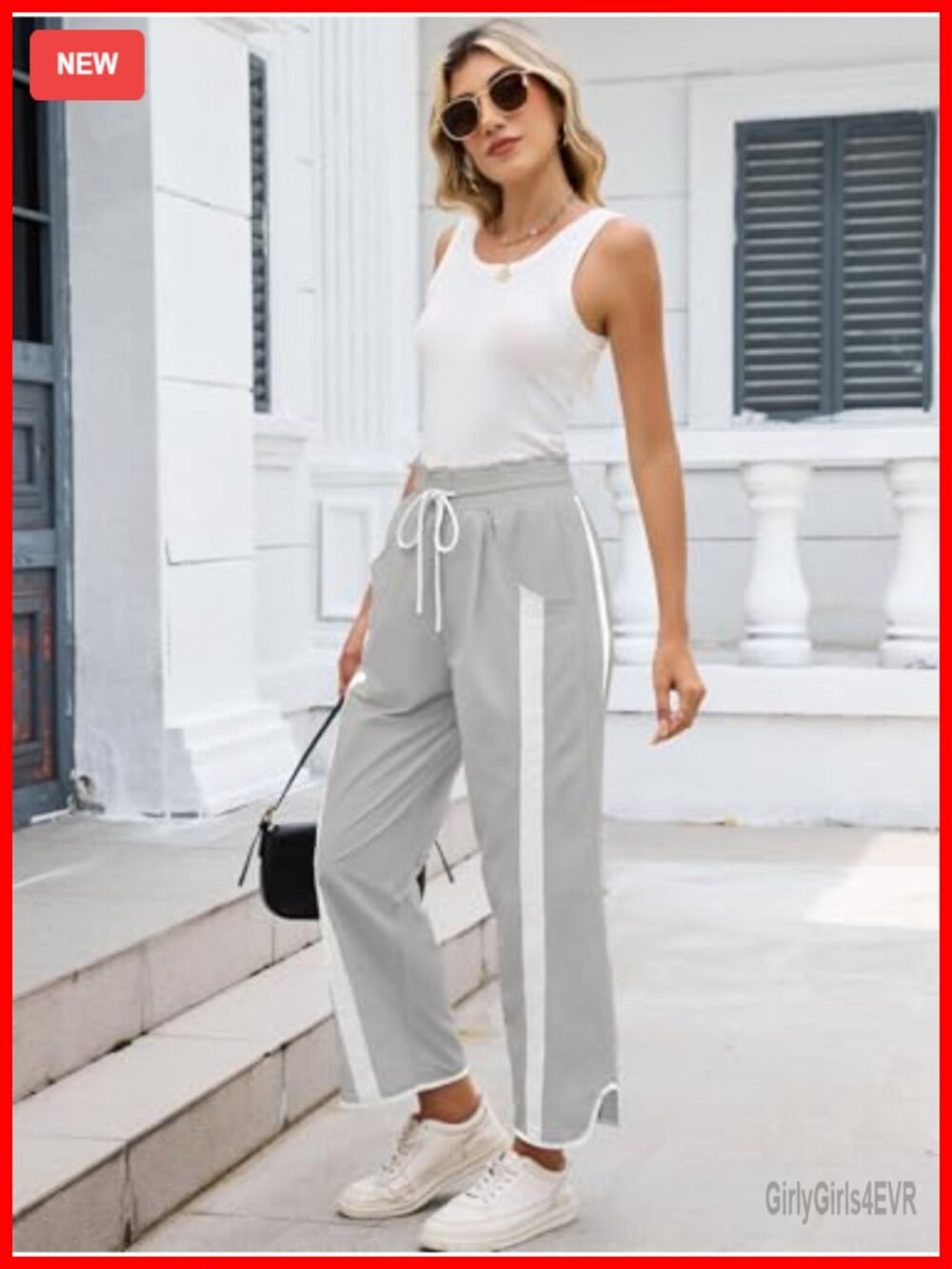 Womens Wide Leg Track Pants Drawstring High Rise Polyamide - Picture 4 of 5